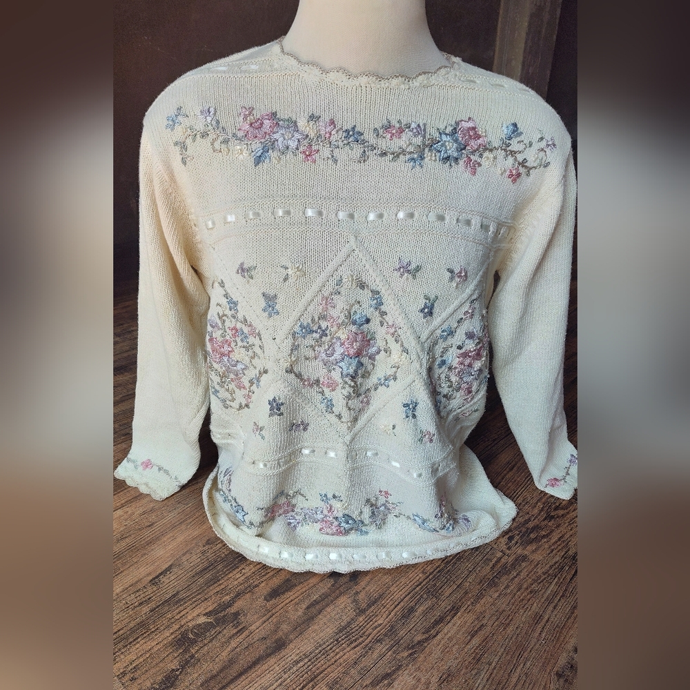 Vintage Worthington Cream Knit Sweater Large